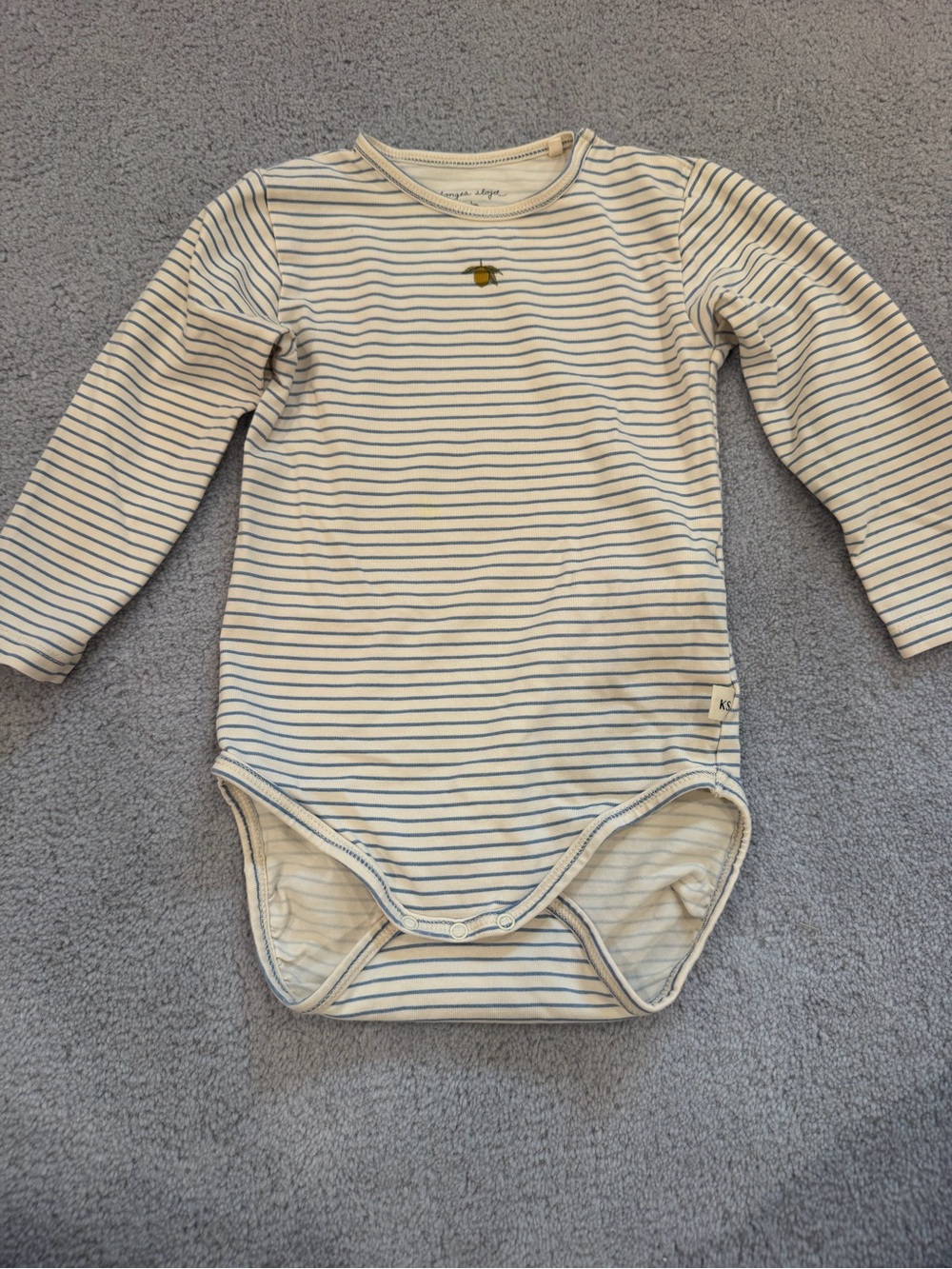 Striped Cream and Navy Long-Sleeve Baby Bodysuit